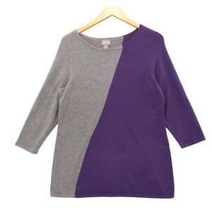 Chicos Gray Purple Colorblock Sweater Top Tunic Size 1 M‎